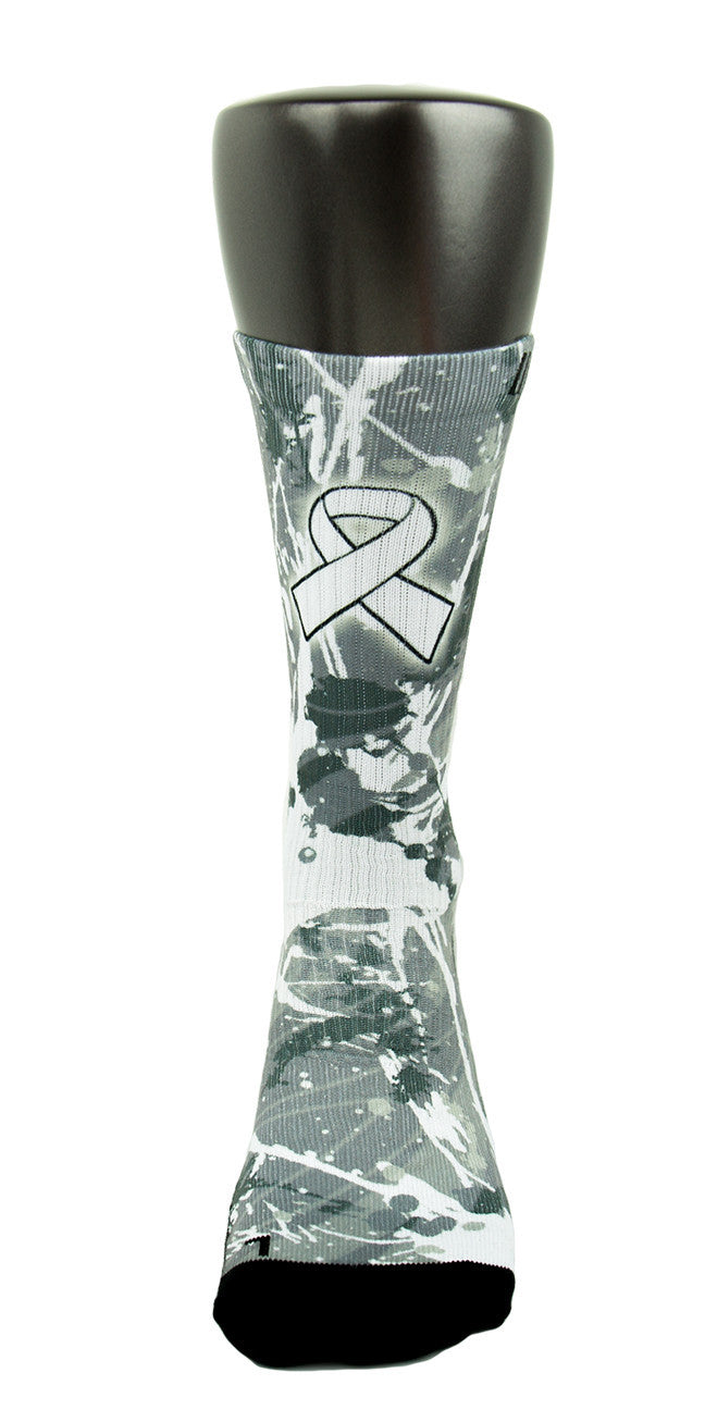 Lung Cancer A Splash of White CES Custom Socks - CustomizeEliteSocks.com - 2
