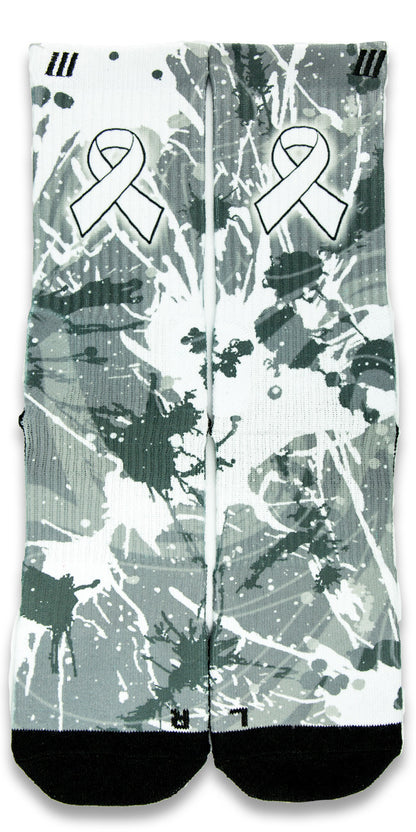 Lung Cancer A Splash of White CES Custom Socks - CustomizeEliteSocks.com - 1